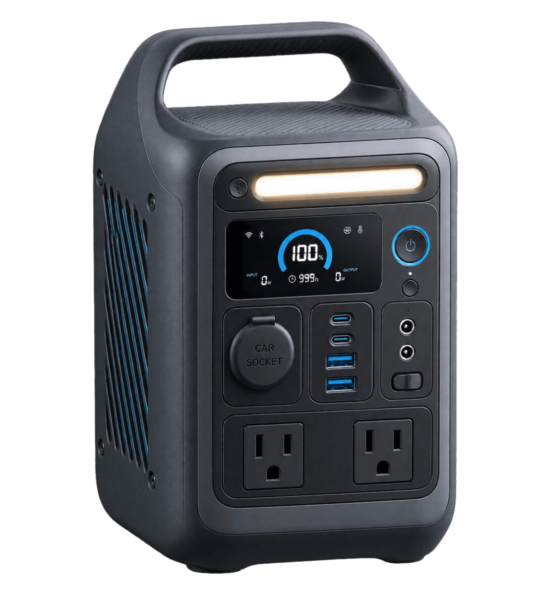 Original illustrative render representing a compact portable power station — not an exact photograph of the Anker SOLIX C300.